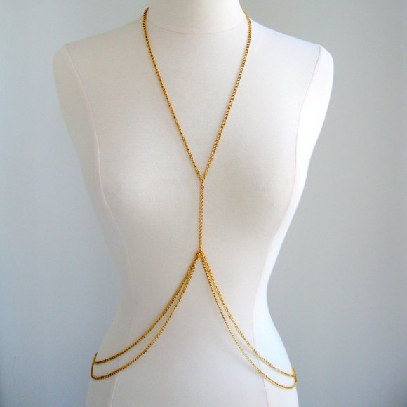 Gold Plated Double Waist Body Chain Necklace_BC-04 - Picture 14 of 15